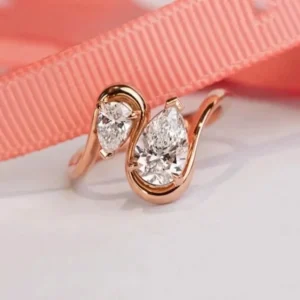2.00ct Pear Cut Toi et Moi Lab Diamond Ring in 18K White Gold (D VVS2, IGI Certified, Dubai Made)