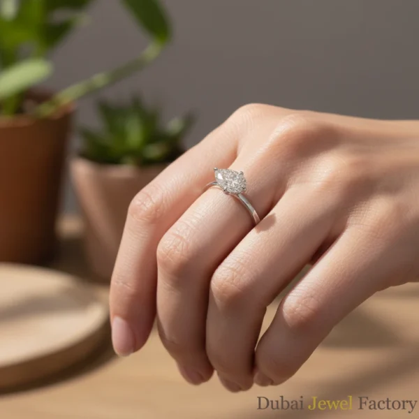 2.00 Ct Pear Cut East-West Lab-Grown Diamond Solitaire Ring | F VS1 | IGI Certified 14K Gold Engagement Ring Dubai