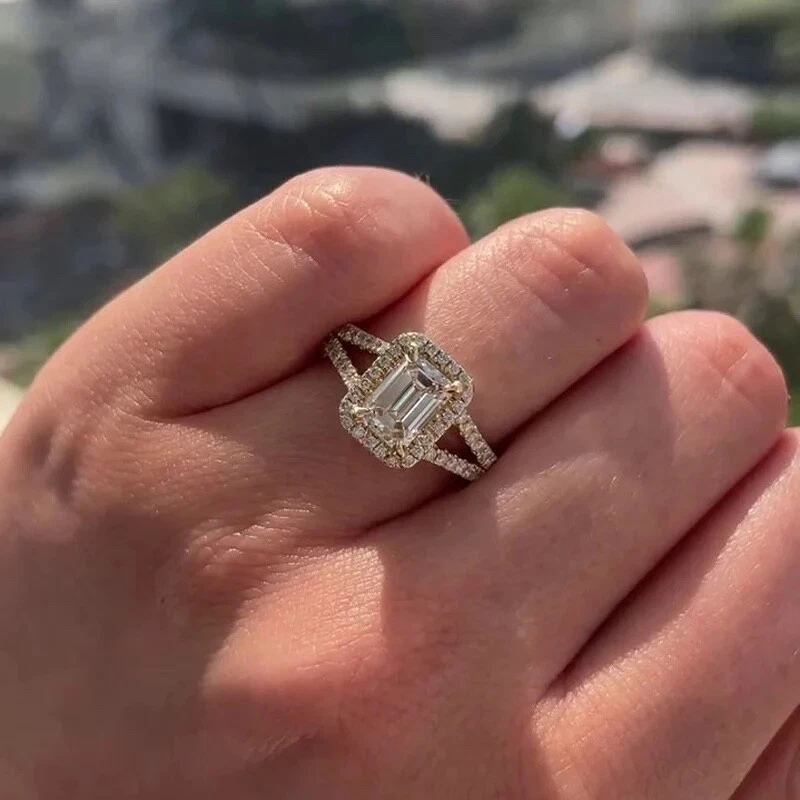 2.10 Ct Emerald Cut Lab Diamond Engagement Ring E/VVS2 – 18K Gold, Dubai Crafted - Image 3