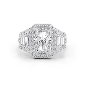 14K White Gold 5CT Radiant Cut Lab Grown Diamond Engagement Ring E VVS2 Dubai UAE