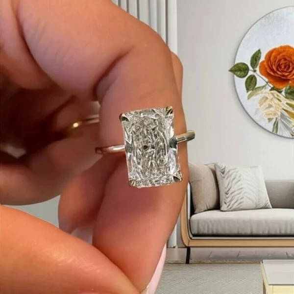 14K White Gold IGI Certified 6.30 TCW E VVS2 Radiant Cut Lab Grown Diamond Ring