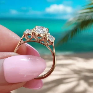 Oval Lab Grown Diamond Trilogy Ring in 14K Yellow Gold – IGI Certified | Dubai Luxury Jewelry