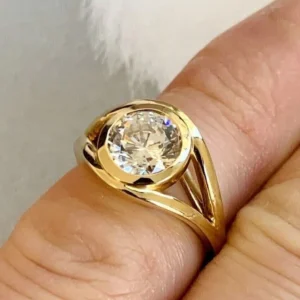 1ct Round CVD Lab Grown Diamond Engagement Ring | 18k Yellow Gold Bezel Solitaire
