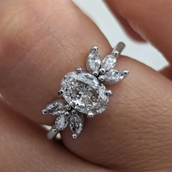 14K White Gold E VVS2 Diamond Engagement Ring 1.90 CTW Oval Cut IGI Lab Grown