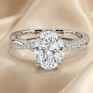2.20 Ct Oval Lab-Created Diamond Engagement Ring with Twisted Pavé Band in 14K Yellow Gold | IGI Certified