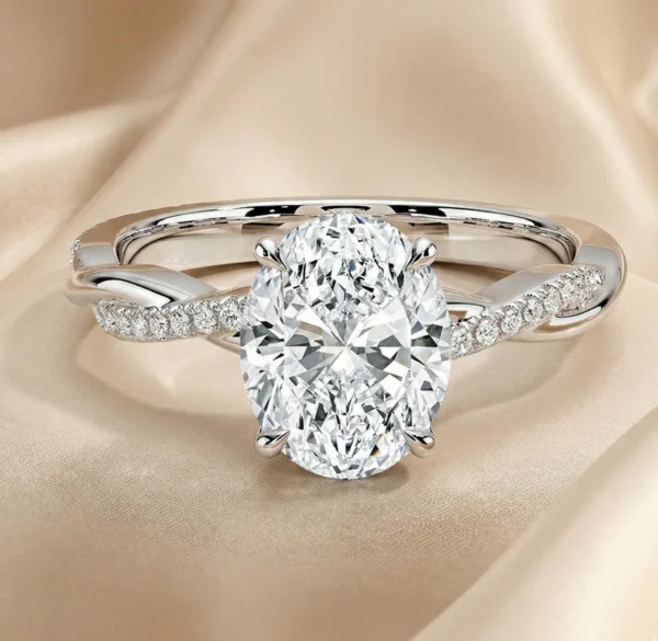2.20 Ct Oval Lab-Created Diamond Engagement Ring with Twisted Pavé Band in 14K Yellow Gold | IGI Certified