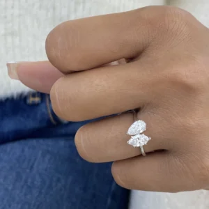 2.00 CT Pear & Marquise Toi et Moi Lab Diamond Ring in 14K White Gold – IGI Certified