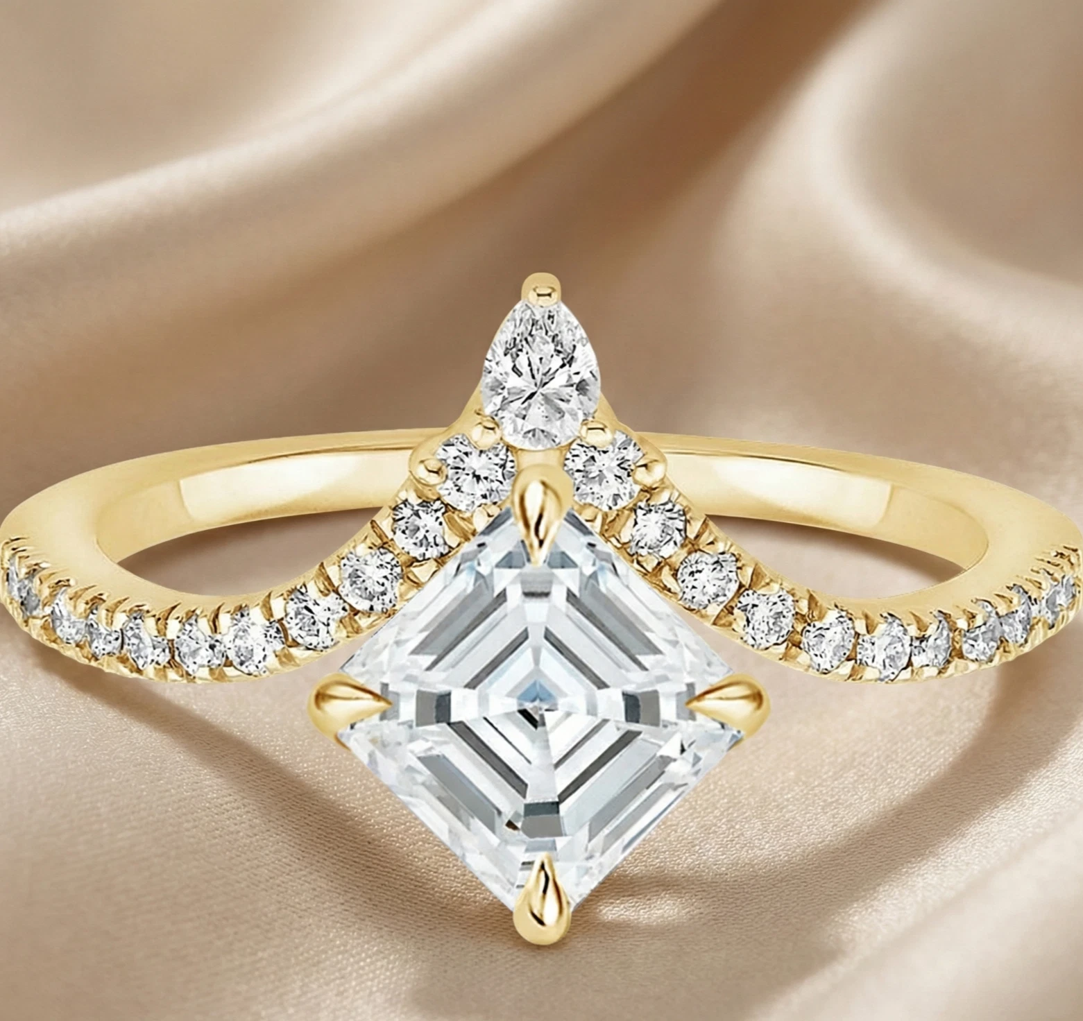 1.90 ct Asscher E VS1 Lab Grown Diamond Ring Pavé Band IGI Cert 14K Yellow Gold - Image 8