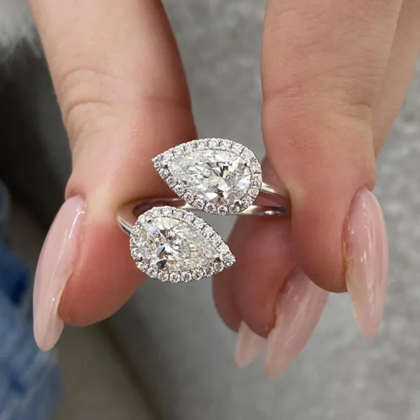 18k White Gold Toi et Moi Ring 2.3 CTW Pear CVD Lab Grown Diamond Engagement Ring
