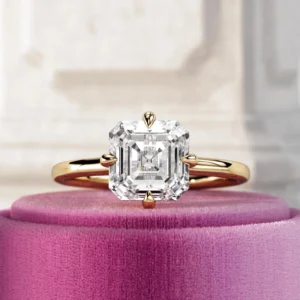 2.10 carat Asscher cut hidden halo lab-grown diamond engagement ring in 14K white gold Dubai