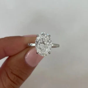 3 CT oval cut lab-grown diamond solitaire ring in 18K white gold handcrafted in Dubai