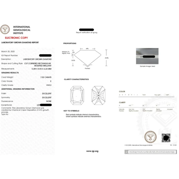 18K White Gold 7.00CT Radiant Lab Grown Diamond Engagement Ring Dubai – E VVS2 IGI Certified Solitaire