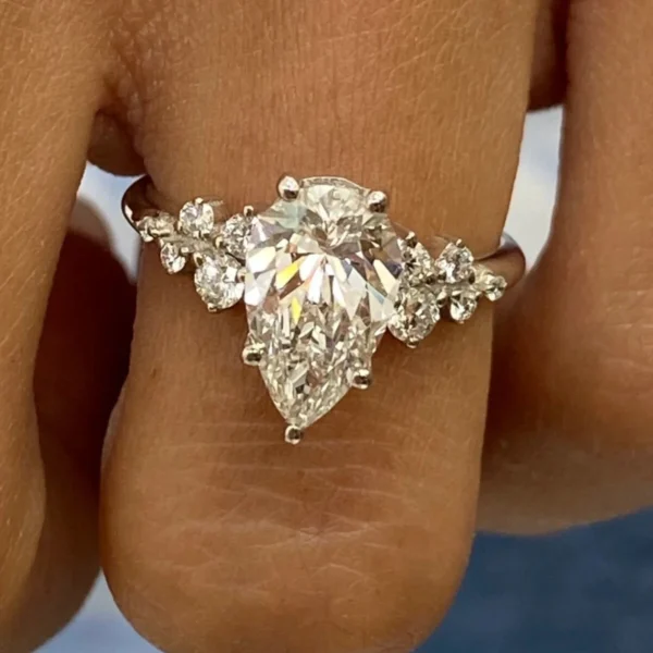 2.20 CTW Pear Lab Grown Diamond Engagement Ring IGI Cert 18K White Gold D VVS2
