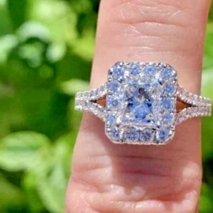 1.40ct radiant lab diamond ring Dubai 14k white gold pavé