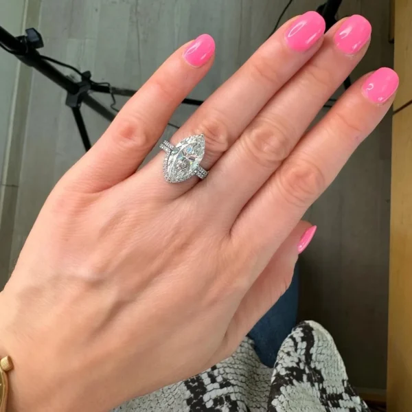 14K Gold Ring With Matching Band, 5.45 CTW Marquise Cut E VVS2 Lab Grown Diamond