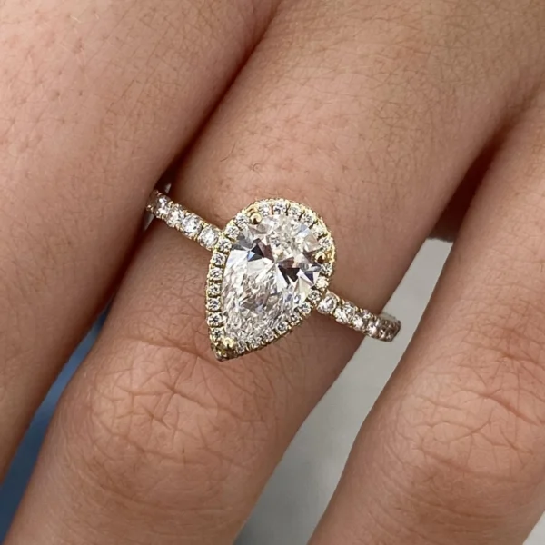 1.90 CTW Pear Lab Grown Diamond Engagement Ring IGI Cert D VVS2 14K Yellow Gold