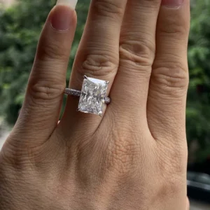 14K White Gold 8.5CT Radiant Lab Grown Diamond Solitaire Engagement Ring Dubai UAE