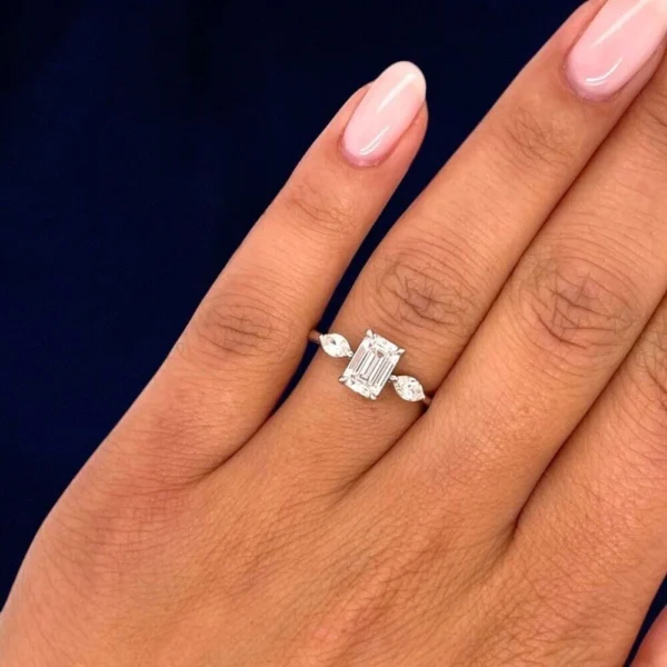 1.30 CTW Emerald Cut Lab Grown Diamond Engagement Ring IGI D VVS2 14K Gold 1ct