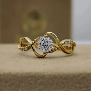 1 carat round lab-grown diamond engagement ring in 14K yellow gold handcrafted in Dubai