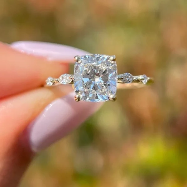 2.15ct Cushion Lab Grown Diamond Engagement Ring 18K White Gold IGI Certified D