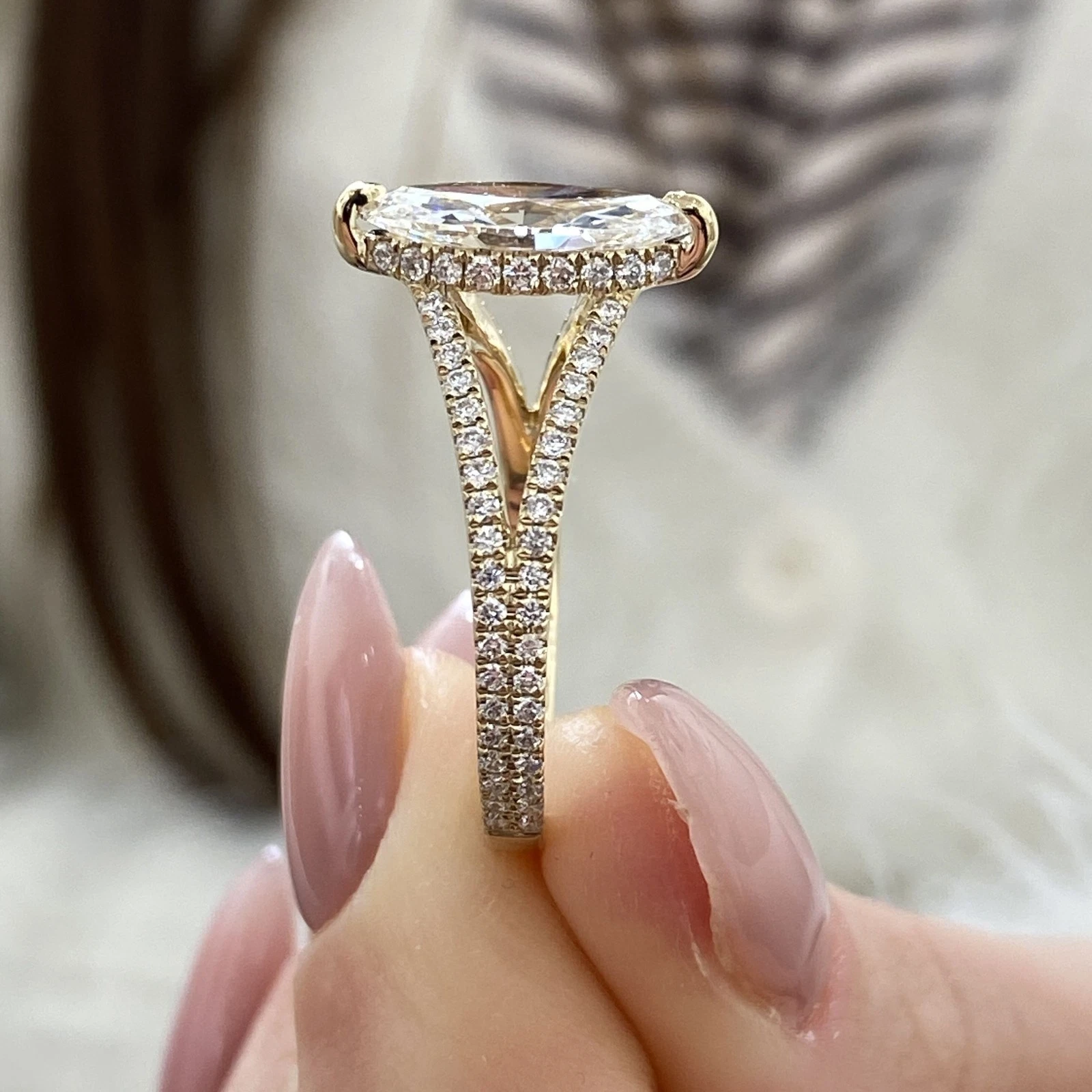 2.00 CTW Marquise Cut Lab-Grown CVD Diamond Split Shank Engagement Ring in 14k Yellow Gold - Image 7