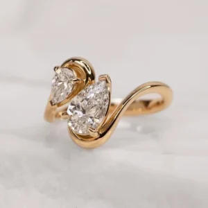 2.00 CTW Pear Cut Lab-Grown CVD Diamond Toi et Moi Engagement Ring in 14k Yellow Gold