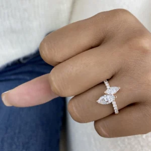 Marquise Lab Grown Diamond 2 Stone Ring 14K Rose Gold Dubai 1.70 Ct