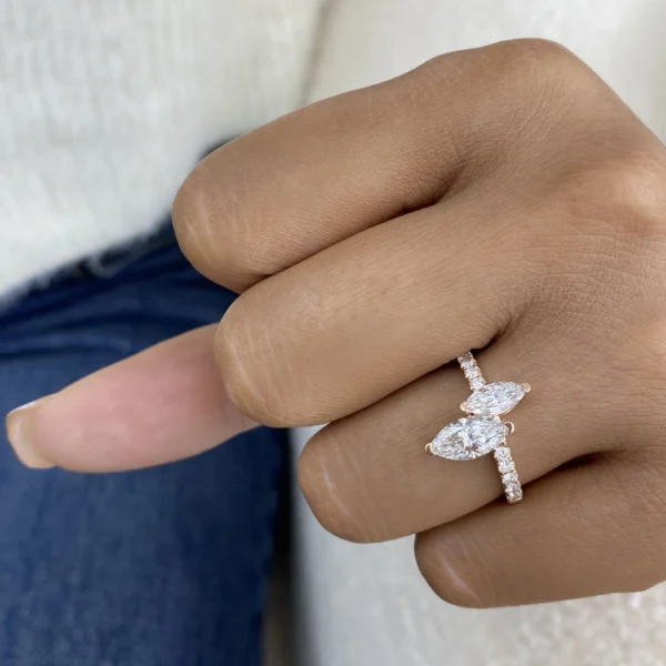 Marquise Lab Grown Diamond 2 Stone Ring 14K Rose Gold Dubai 1.70 Ct