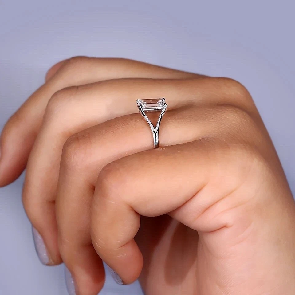 14k White Gold Wedding Ring IGI 2.0 Ct Lab Grown Emerald Cut Diamond D VVS2 - Image 2