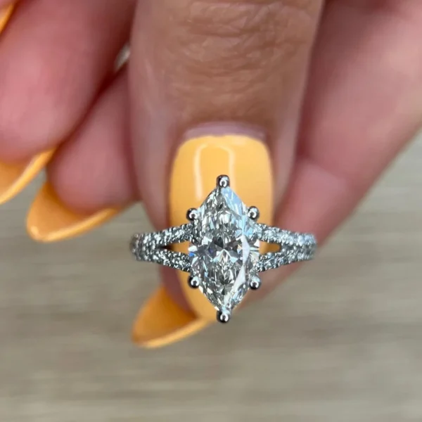 2.30 CT Marquise Lab Grown Diamond Engagement Ring E VVS2 14k White Gold IGI CVD