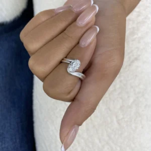Oval Lab Grown Diamond Engagement Ring 14K White Gold Bypass Dubai