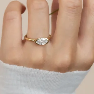 1.00 Ct Marquise Lab Grown Diamond Ring 14K Yellow Gold Dubai – IGI Certified E VVS2
