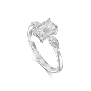 Emerald Cut Lab Grown Diamond Ring in 18K Gold Dubai UAE – 1.30 CTW 3-Stone Trilogy
