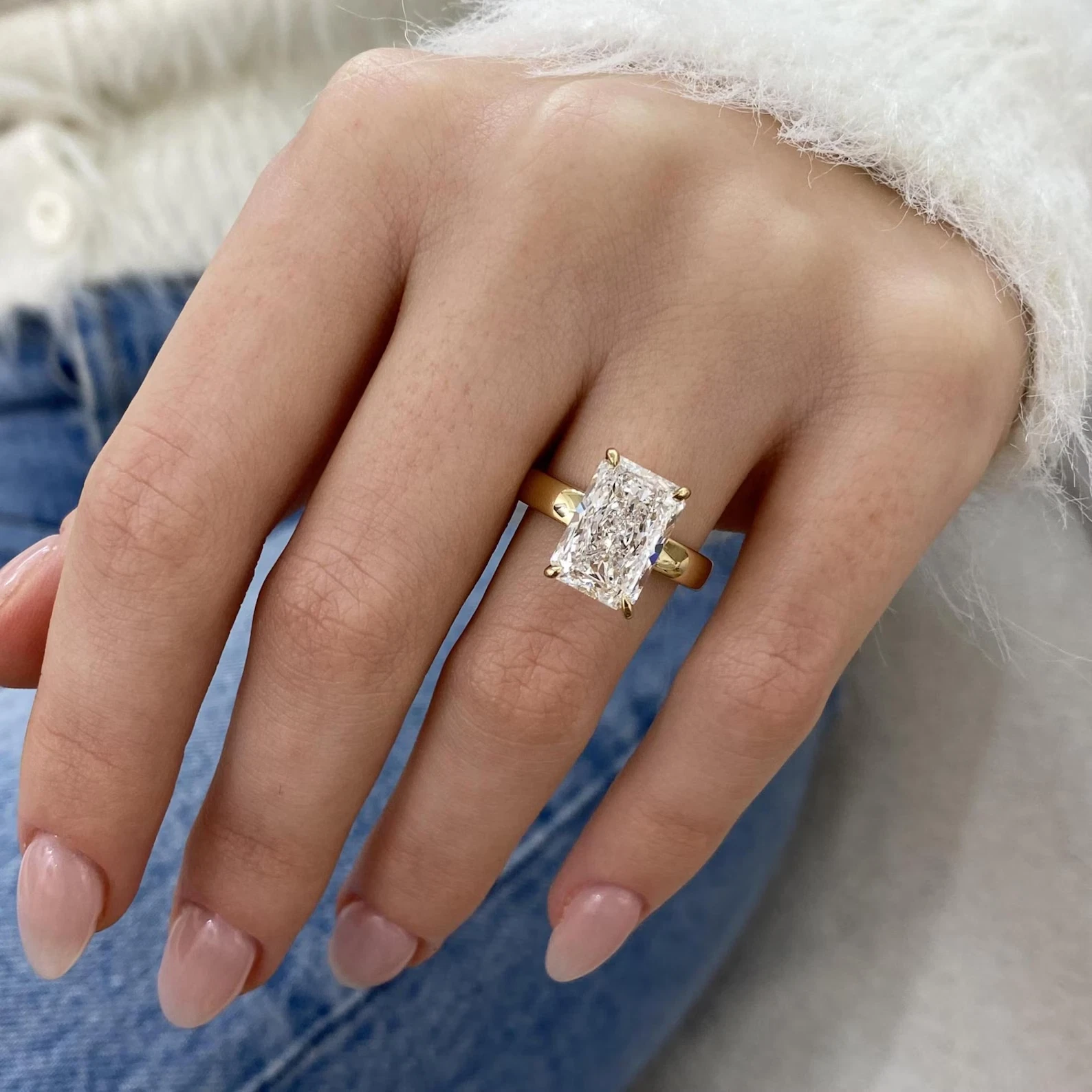 Radiant Lab Grown Diamond Engagement Ring 14K Yellow Gold 5.20CT E VVS2 Dubai - Image 3