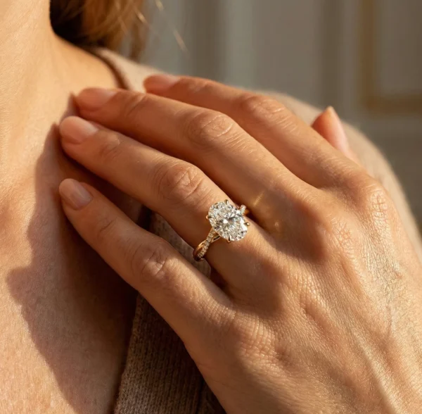 2.20 Ct Oval Lab-Created Diamond Engagement Ring with Twisted Pavé Band in 14K Yellow Gold | IGI Certified