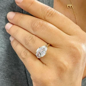3.0Ct Cushion & Half Moon Lab Grown Diamond Engagement Ring in 14K Gold – IGI Certified E VVS2 | Luxury Dubai UAE
