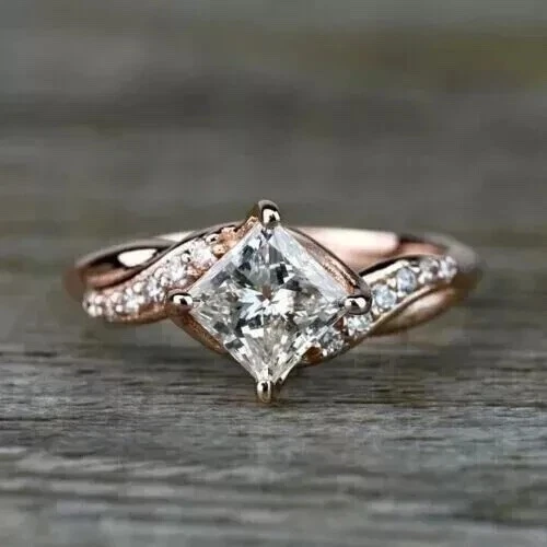 2.20 CT Princess Cut Lab Grown Diamond Engagement Ring E VVS2 14k Rose Gold IGI