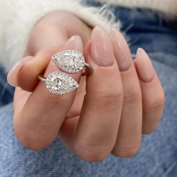 18k White Gold Toi et Moi Ring 2.3 CTW Pear CVD Lab Grown Diamond Engagement Ring