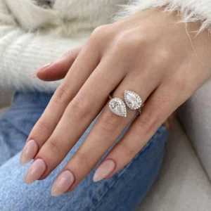 18k White Gold Toi et Moi Ring 2.3 CTW Pear CVD Lab Grown Diamond Engagement Ring