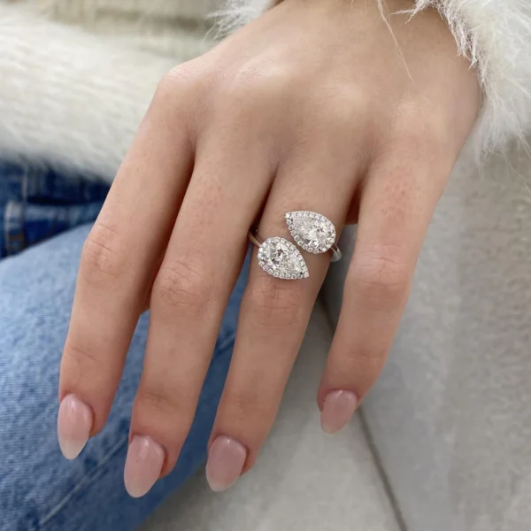 18k White Gold Toi et Moi Ring 2.3 CTW Pear CVD Lab Grown Diamond Engagement Ring