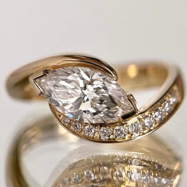2.00 CT Marquise Cut Lab Grown Diamond East West Engagement Ring 14K Yellow Gold