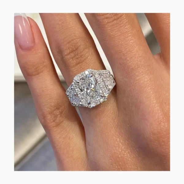 14k White Gold 5Ct Radiant Cut Lab Grown Diamond E VVS2 Women's Engagement Ring