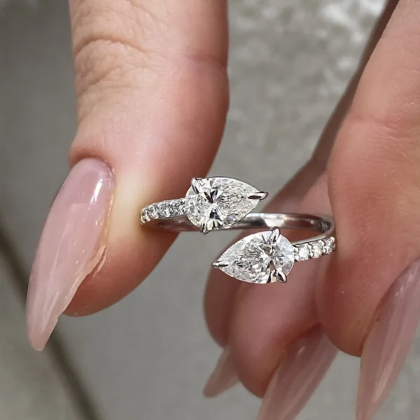Lab Grown Diamond Engagement Wrap Ring 14K Gold Dubai – 1.36 CTW Pear Cut IGI Certified