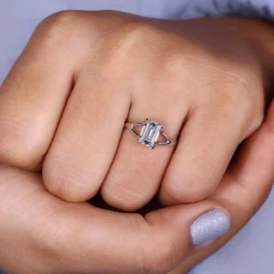 emerald cut lab grown diamond ring 14k white gold Dubai 2ct