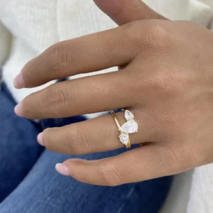 Pear Lab Grown Diamond 3 Stone Engagement Ring 14K Yellow Gold Dubai – 1.60 CT IGI Certified UAE