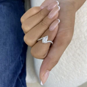 Marquise Lab Grown Diamond Bypass Engagement Ring 14K White Gold Dubai UAE – 1.15 CT IGI Certified