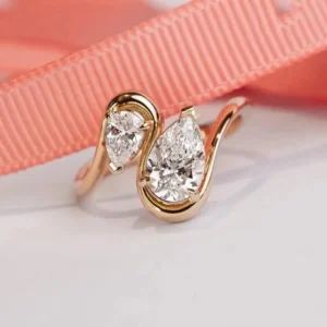 2.00 CTW Pear Cut Lab-Grown CVD Diamond Toi et Moi Engagement Ring in 14k Yellow Gold