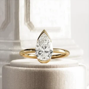 14K Gold Pear Cut 2CT E VVS2 IGI Certified Lab Grown Diamond Half Bezel Engagement Ring Dubai UAE