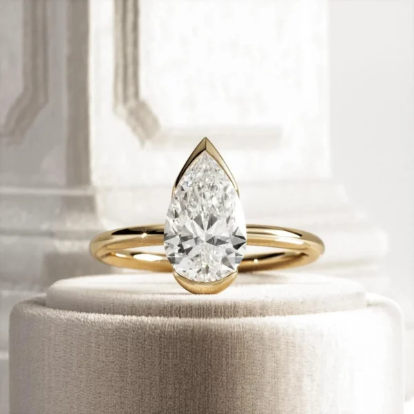 14K Gold Pear Cut 2CT E VVS2 IGI Certified Lab Grown Diamond Half Bezel Engagement Ring Dubai UAE