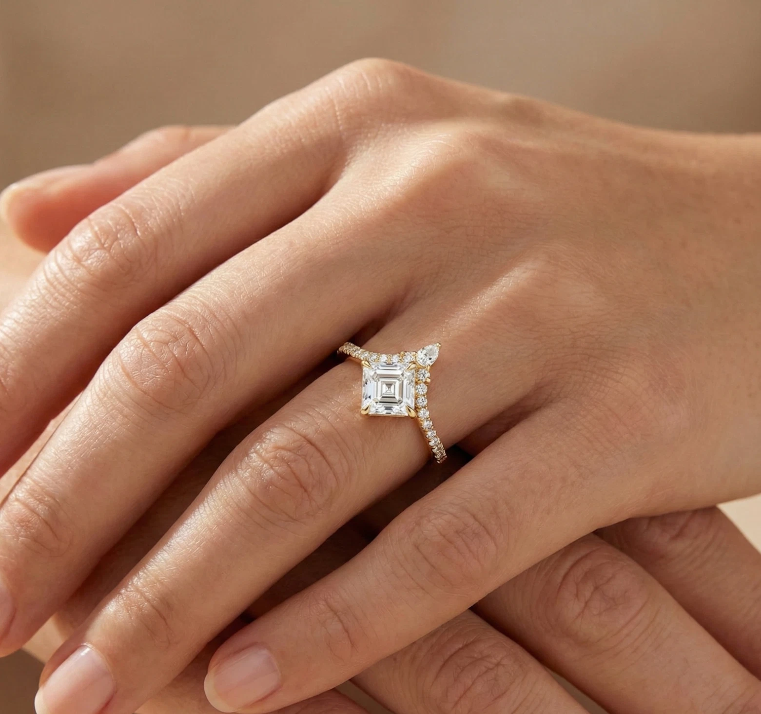 1.90 ct Asscher E VS1 Lab Grown Diamond Ring Pavé Band IGI Cert 14K Yellow Gold - Image 5